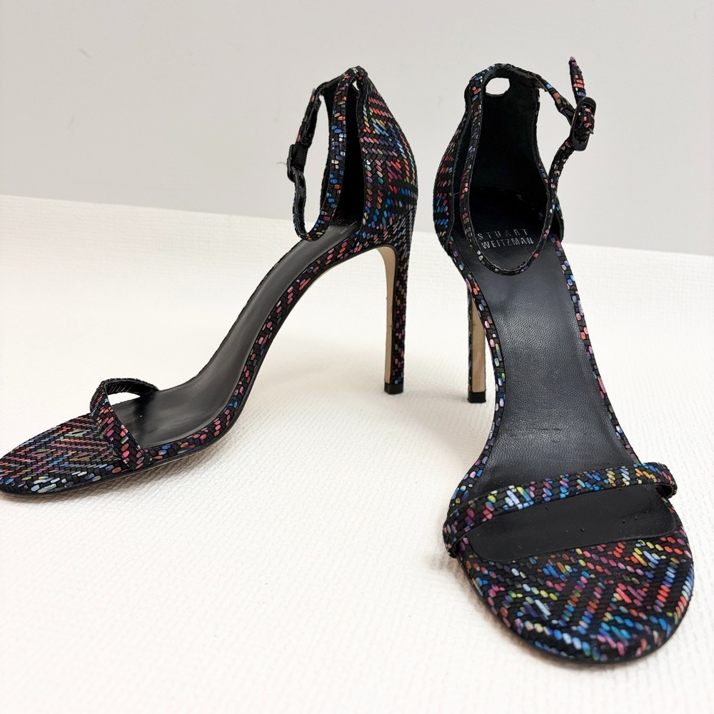 Stuart Weitzman Sandals Nudist Stiletto Multicolor Mosaic Print Heels 10.5